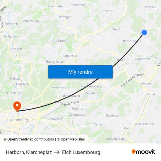 Herborn, Kiercheplaz to Eich Luxembourg map