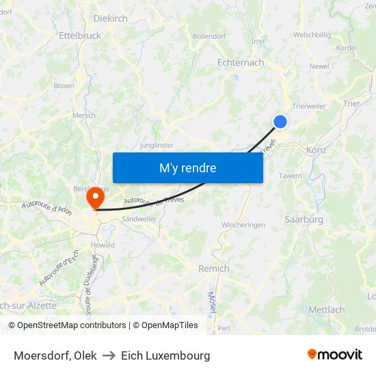 Moersdorf, Olek to Eich Luxembourg map