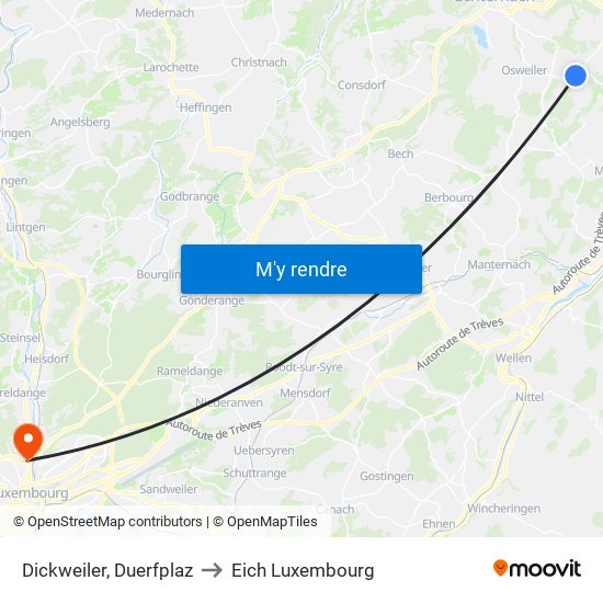 Dickweiler, Duerfplaz to Eich Luxembourg map