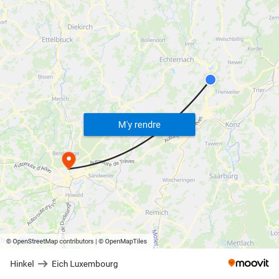 Hinkel to Eich Luxembourg map