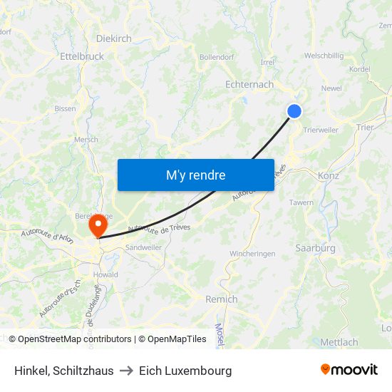 Hinkel, Schiltzhaus to Eich Luxembourg map