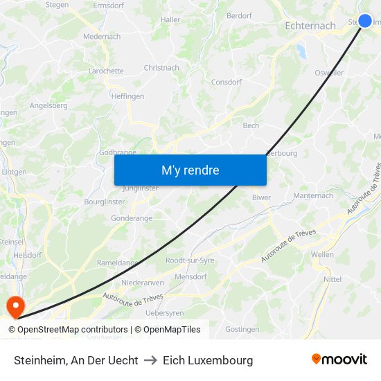 Steinheim, An Der Uecht to Eich Luxembourg map