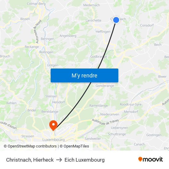 Christnach, Hierheck to Eich Luxembourg map