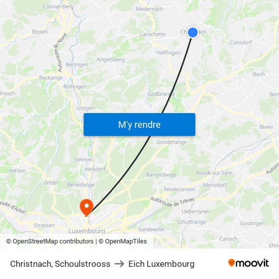 Christnach, Schoulstrooss to Eich Luxembourg map