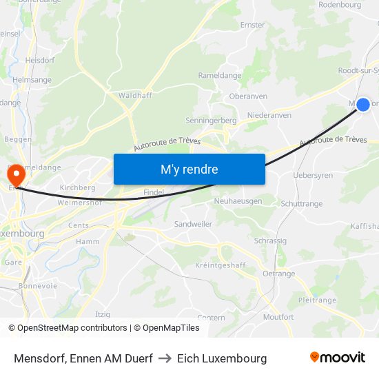 Mensdorf, Ennen AM Duerf to Eich Luxembourg map