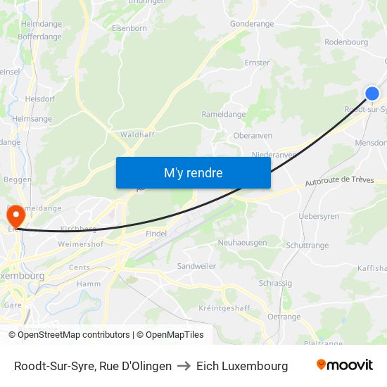 Roodt-Sur-Syre, Rue D'Olingen to Eich Luxembourg map