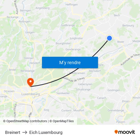 Breinert to Eich Luxembourg map