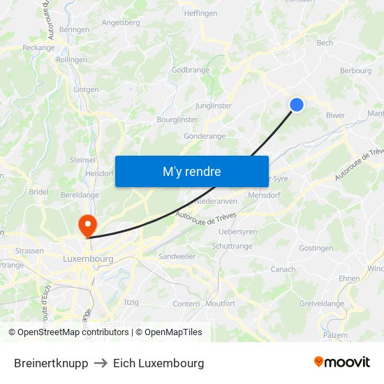 Breinertknupp to Eich Luxembourg map