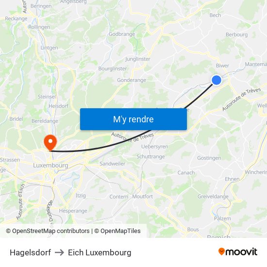 Hagelsdorf to Eich Luxembourg map