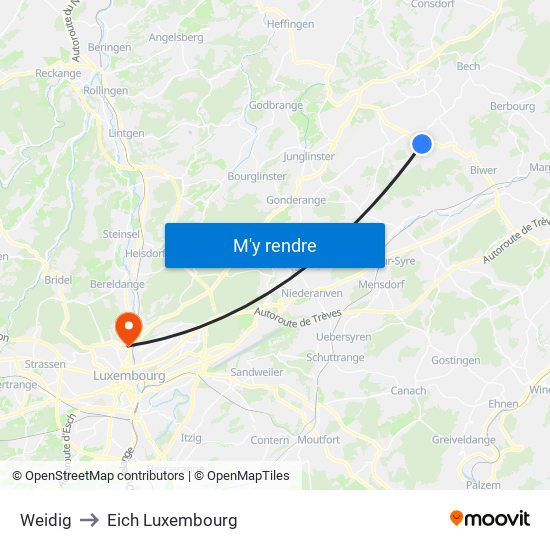 Weidig to Eich Luxembourg map