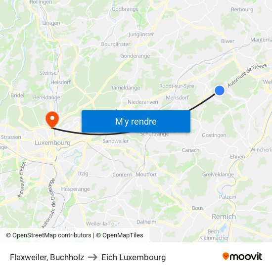 Flaxweiler, Buchholz to Eich Luxembourg map