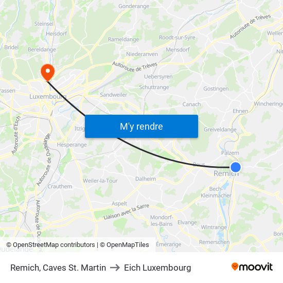 Remich, Caves St. Martin to Eich Luxembourg map