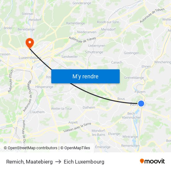 Remich, Maatebierg to Eich Luxembourg map