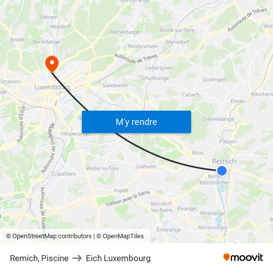 Remich, Piscine to Eich Luxembourg map