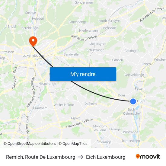 Remich, Route De Luxembourg to Eich Luxembourg map