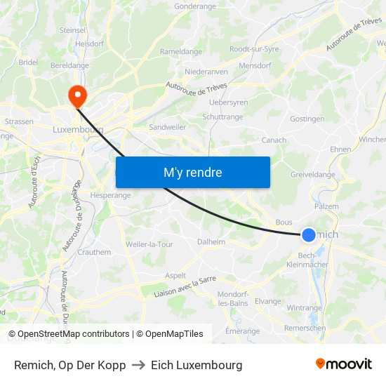 Remich, Op Der Kopp to Eich Luxembourg map