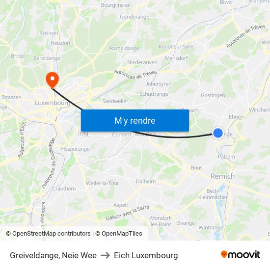 Greiveldange, Neie Wee to Eich Luxembourg map