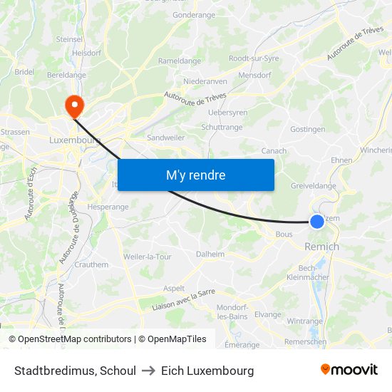 Stadtbredimus, Schoul to Eich Luxembourg map