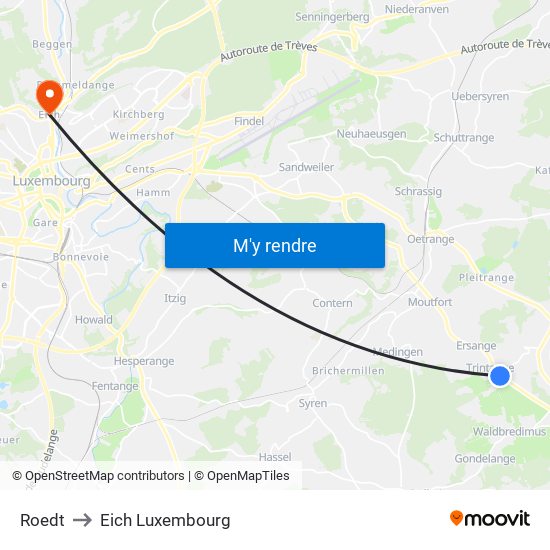 Roedt to Eich Luxembourg map