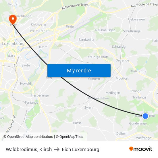 Waldbredimus, Kiirch to Eich Luxembourg map