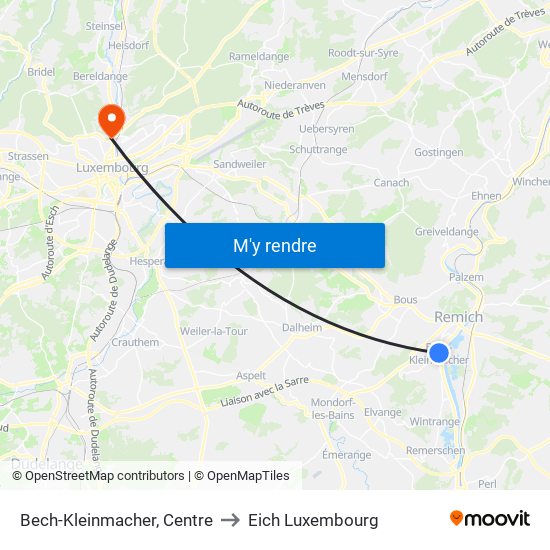 Bech-Kleinmacher, Centre to Eich Luxembourg map