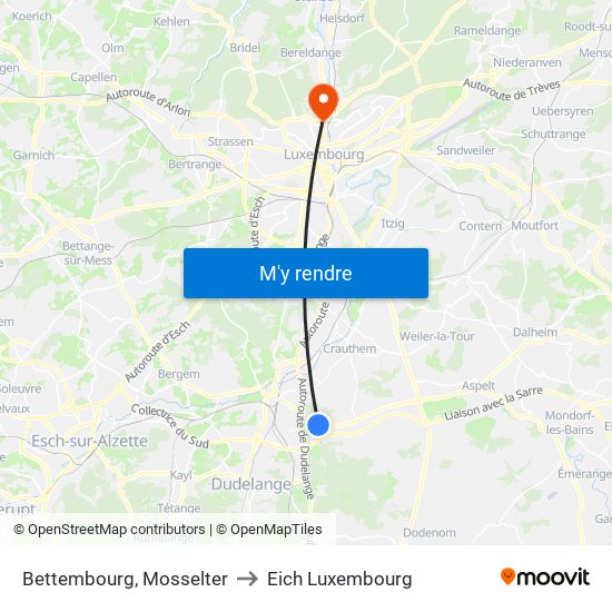 Bettembourg, Mosselter to Eich Luxembourg map