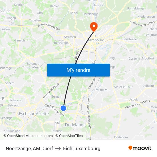 Noertzange, AM Duerf to Eich Luxembourg map