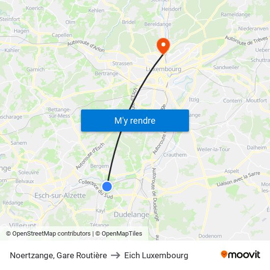 Noertzange, Gare Routière to Eich Luxembourg map