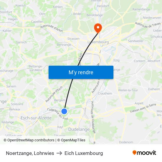 Noertzange, Lohrwies to Eich Luxembourg map