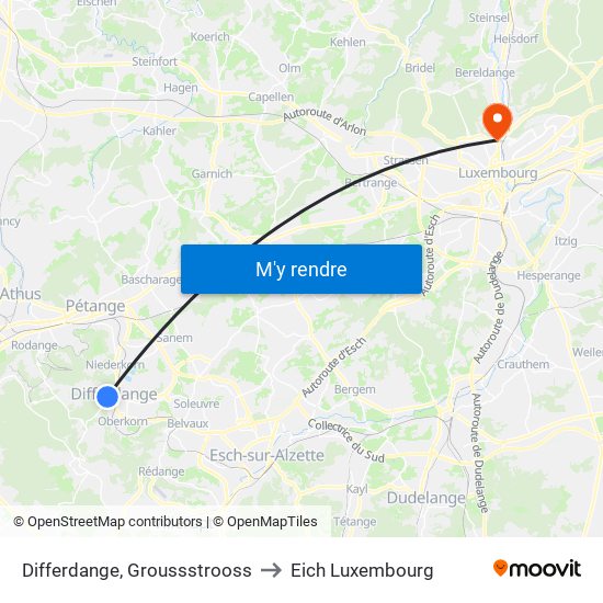Differdange, Groussstrooss to Eich Luxembourg map