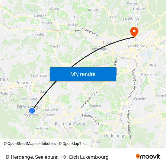 Differdange, Seelebunn to Eich Luxembourg map