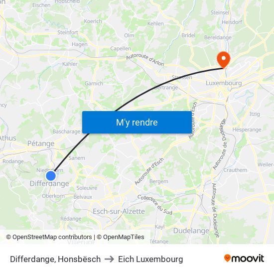 Differdange, Honsbësch to Eich Luxembourg map