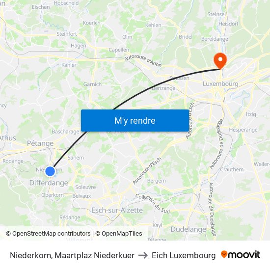 Niederkorn, Maartplaz Niederkuer to Eich Luxembourg map