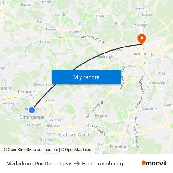 Niederkorn, Rue De Longwy to Eich Luxembourg map