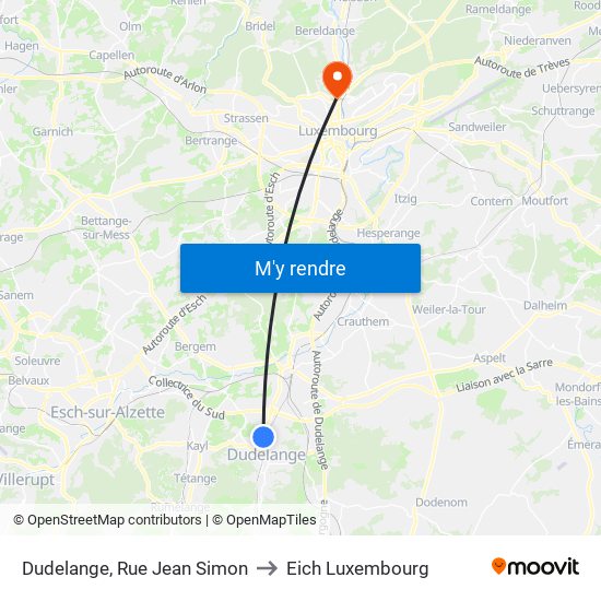 Dudelange, Rue Jean Simon to Eich Luxembourg map