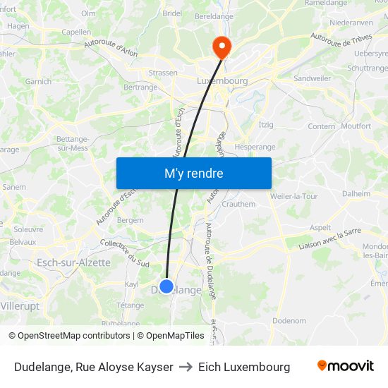 Dudelange, Rue Aloyse Kayser to Eich Luxembourg map