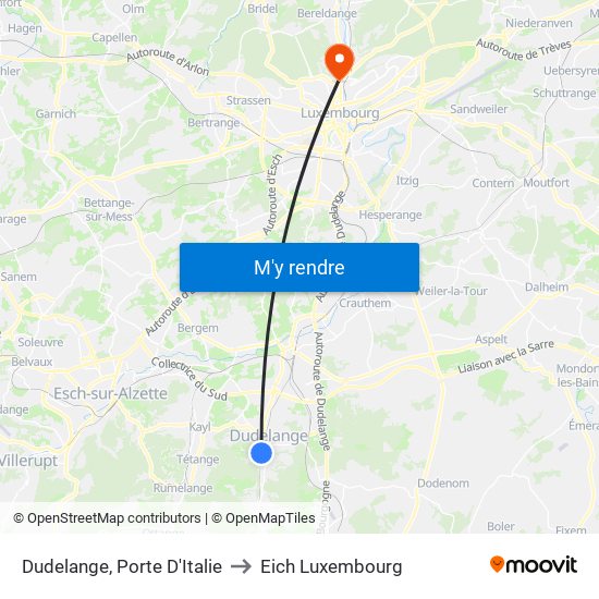 Dudelange, Porte D'Italie to Eich Luxembourg map