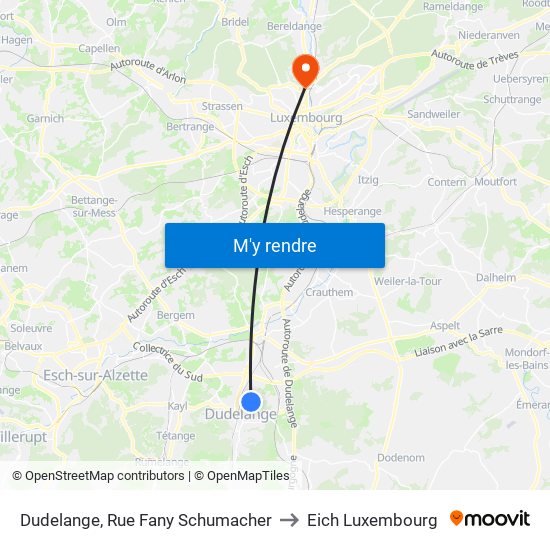 Dudelange, Rue Fany Schumacher to Eich Luxembourg map