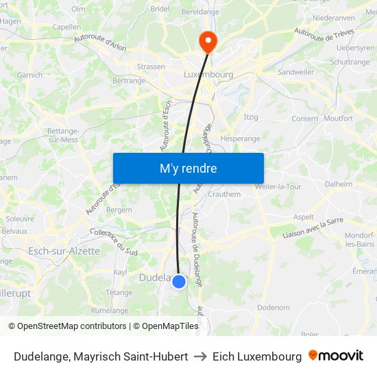 Dudelange, Mayrisch Saint-Hubert to Eich Luxembourg map