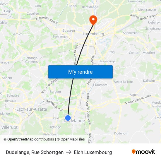 Dudelange, Rue Schortgen to Eich Luxembourg map