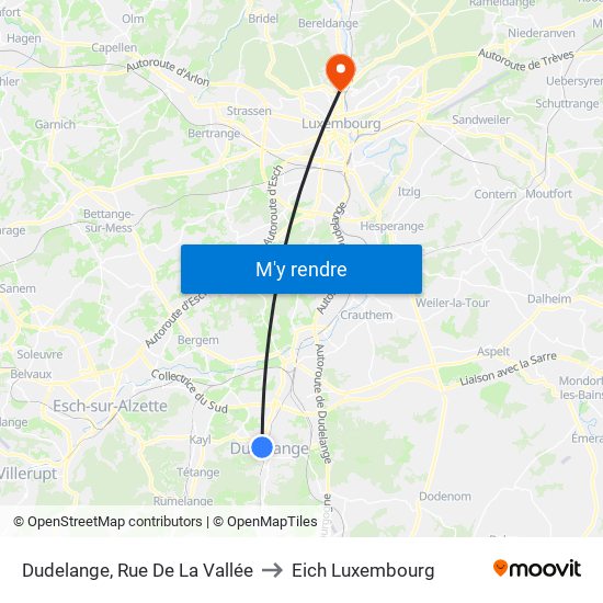 Dudelange, Rue De La Vallée to Eich Luxembourg map