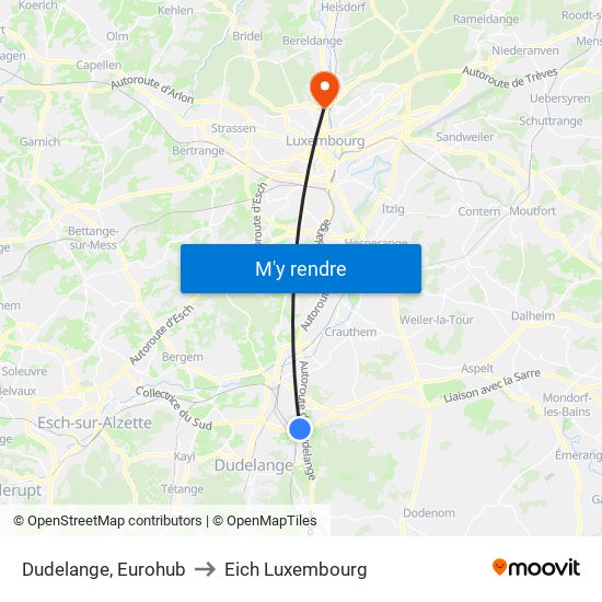 Dudelange, Eurohub to Eich Luxembourg map