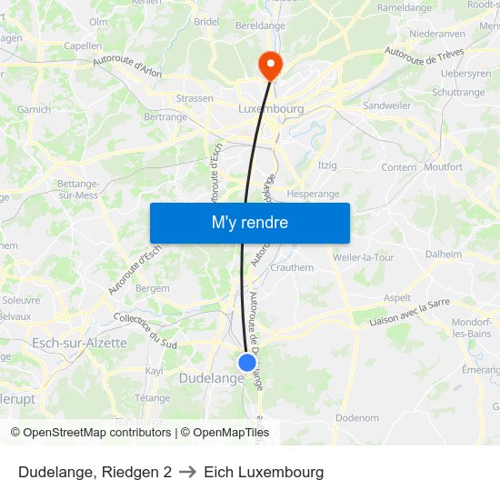 Dudelange, Riedgen 2 to Eich Luxembourg map