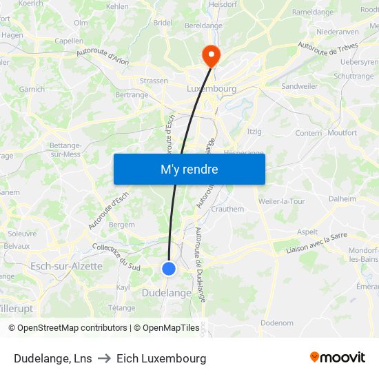 Dudelange, Lns to Eich Luxembourg map