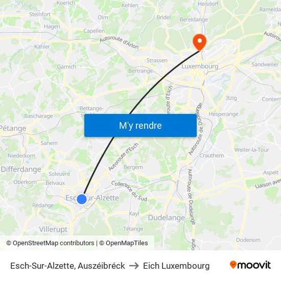 Esch-Sur-Alzette, Auszéibréck to Eich Luxembourg map