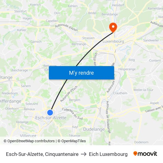 Esch-Sur-Alzette, Cinquantenaire to Eich Luxembourg map