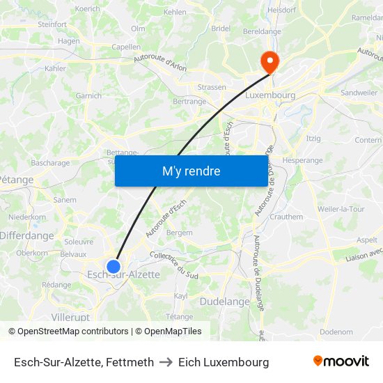 Esch-Sur-Alzette, Fettmeth to Eich Luxembourg map