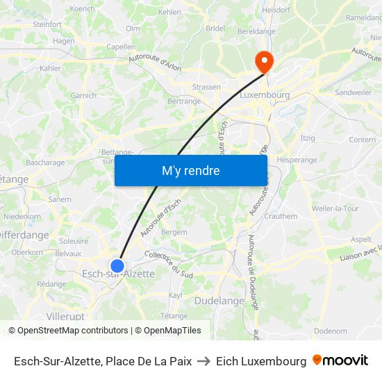 Esch-Sur-Alzette, Place De La Paix to Eich Luxembourg map
