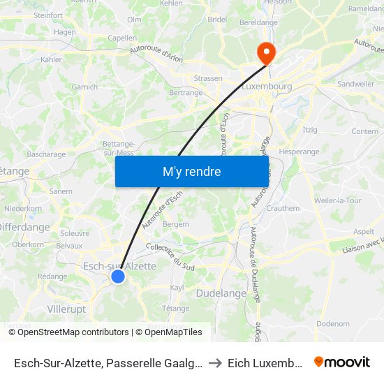 Esch-Sur-Alzette, Passerelle Gaalgebierg to Eich Luxembourg map