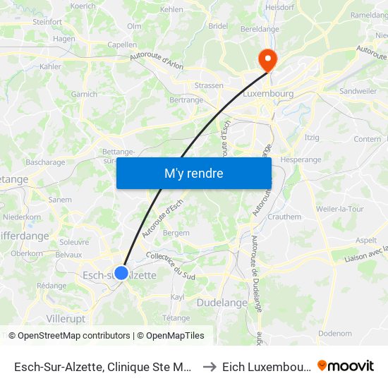 Esch-Sur-Alzette, Clinique Ste Marie to Eich Luxembourg map